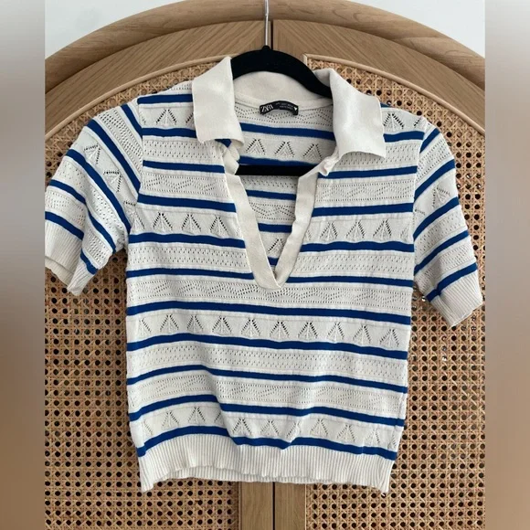 ZARA vintage knit crop collar v neck - Picture 1 of 2